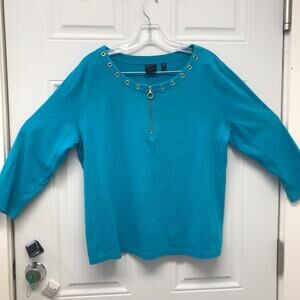 3/4 Sleeve Top With Zippered Collar NOC3444